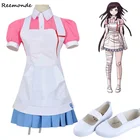 Новинка, костюм для косплея Dangan Ronpa 2 Mikan Tsumiki, парик, костюм Danganronpa, верхняя юбка, розовый фартук, женская обувь, платье принцессы для девочек