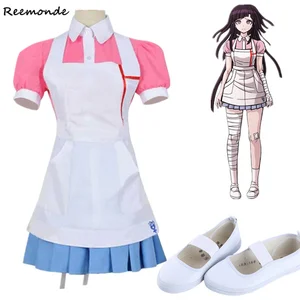 Новинка, костюм для косплея Dangan Ronpa 2 Mikan Tsumiki, парик, костюм Danganronpa, верхняя юбка, розовый фартук, женская обувь, платье принцессы для девочек