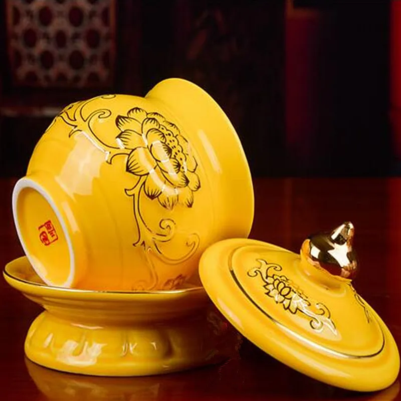 Предлагается 3 размера желтые керамические буддистские прозрачные зеркальные