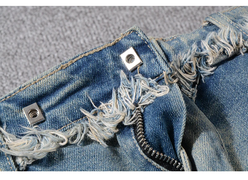 Новые мужские винтажные потертые джинсы с бахромой байкерские модные облегающие