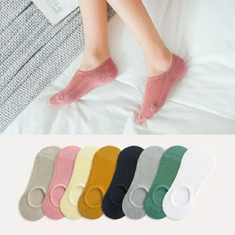 2020 горячая Распродажа однотонные женские невидимые носки хлопковые тапочки