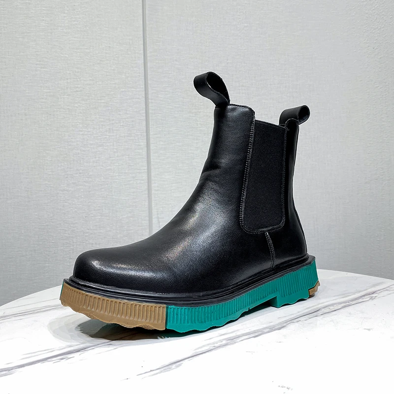

High Top Mens Boots Fashion British Style Chelsea Boots Slip-on Comfortable Leather Shoes Soft Wear-Resisting Male Casual Shoes