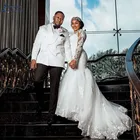 Свадебное платье-Русалка с длинным рукавом и круглым вырезом