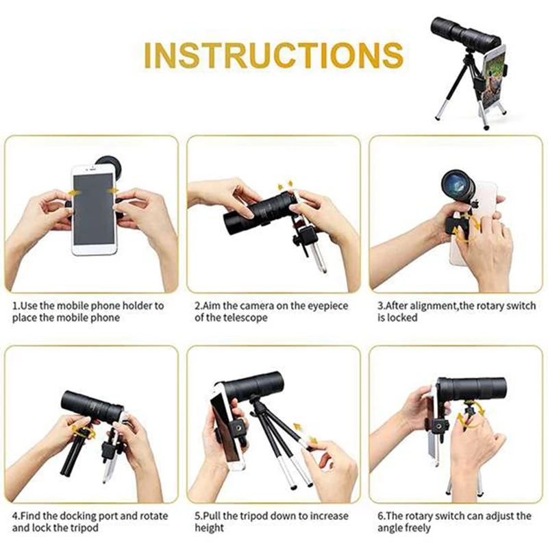 Monocular Telescope 4K 10-300X40mm Super Telephoto Zoom Retractable Eyepiece with Smartphone Holder&Tripod BAK4 Prism | Инструменты