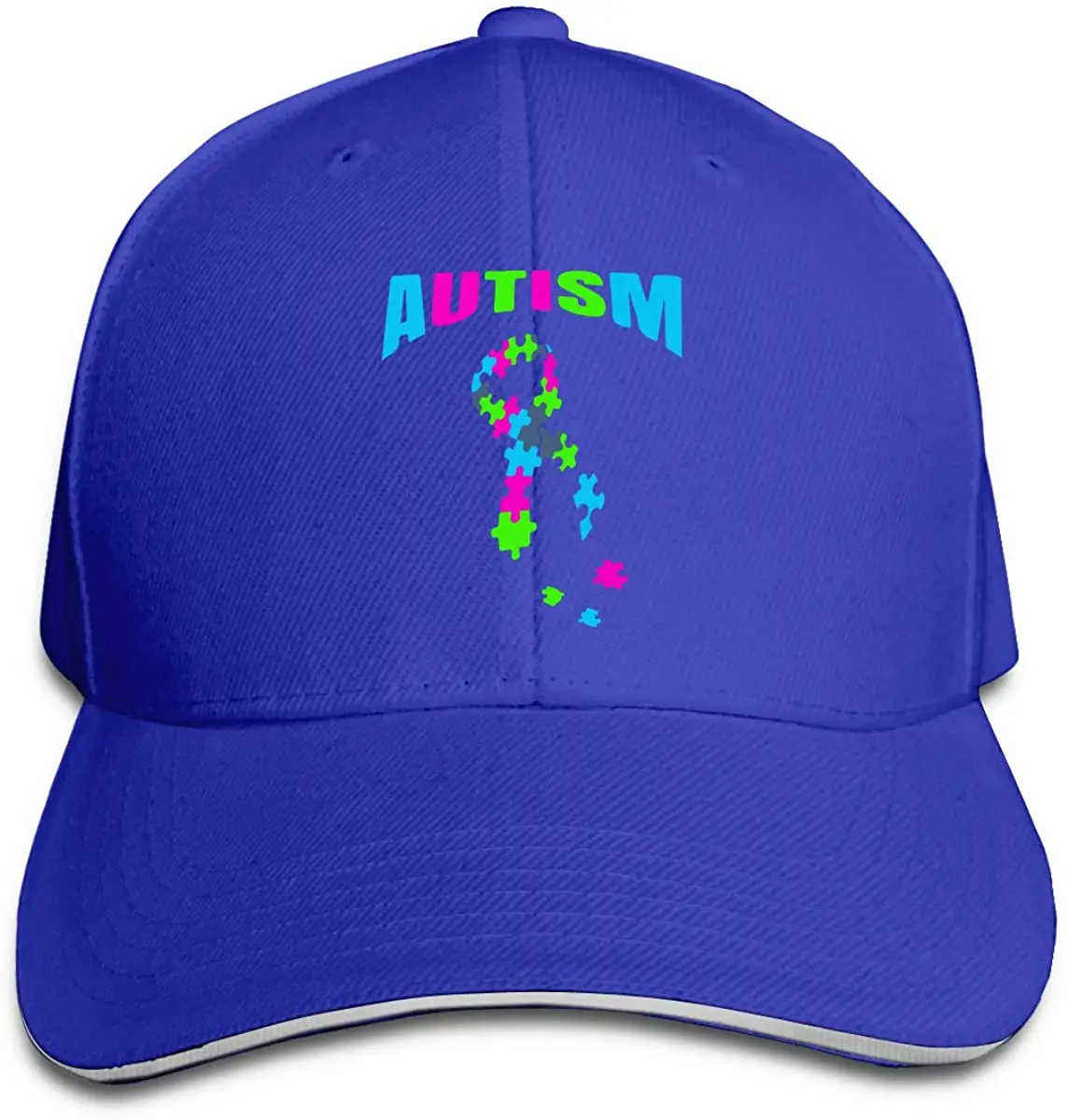 

Autism Awareness Puzzle Pieces Unisex Outdoor Sandwich Hat Adjustable Strap