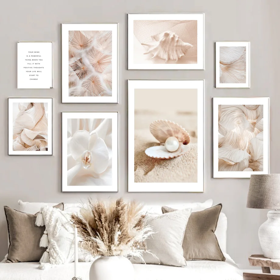 

Simple Nordic Wall Art Conch Pearl Canvas Painting Dandelion Orchid Posters and Prints Pictures for Living Interior Room Decor