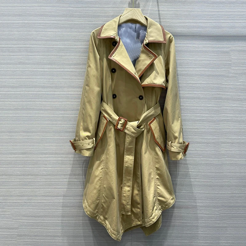 

Chic Women Trench Coat Casual Women's Long Outerwear Loose Overcoat with Belt Winter Fashion Double-breasted Windbreaker Femme