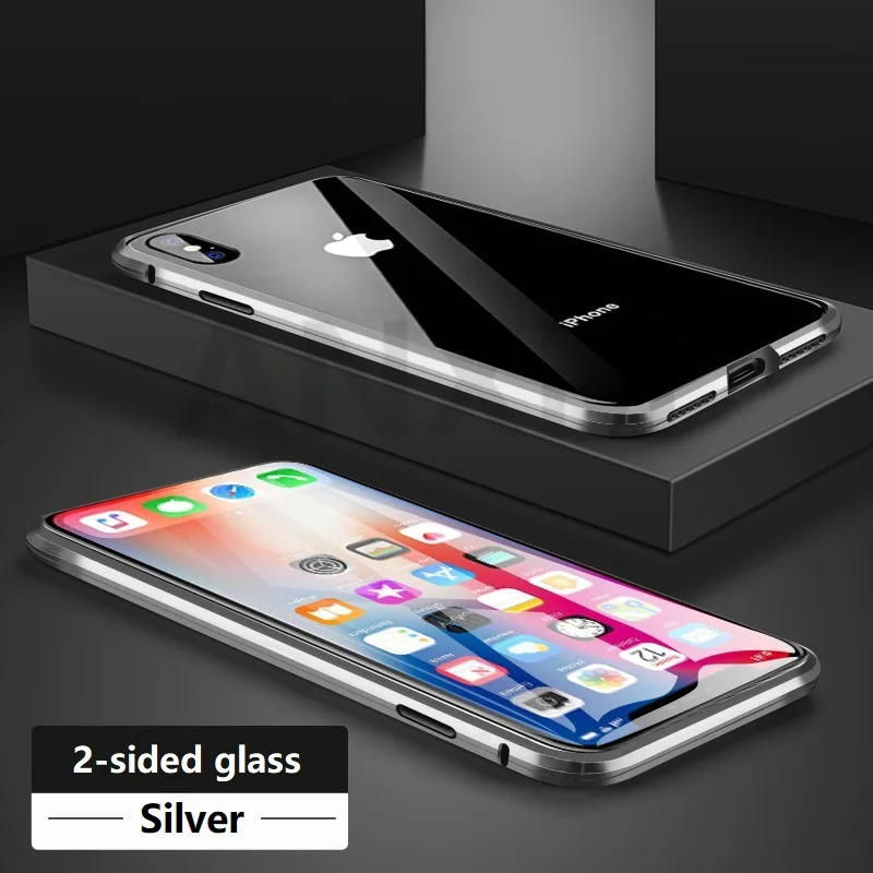 Металлический магнитный чехол для iphone X, Xr, Xs, 11 Pro, макс. закаленное стекло, задняя крышка с магнитом, чехол для iphone 6, 6s, 7, 8 Plus, чехол