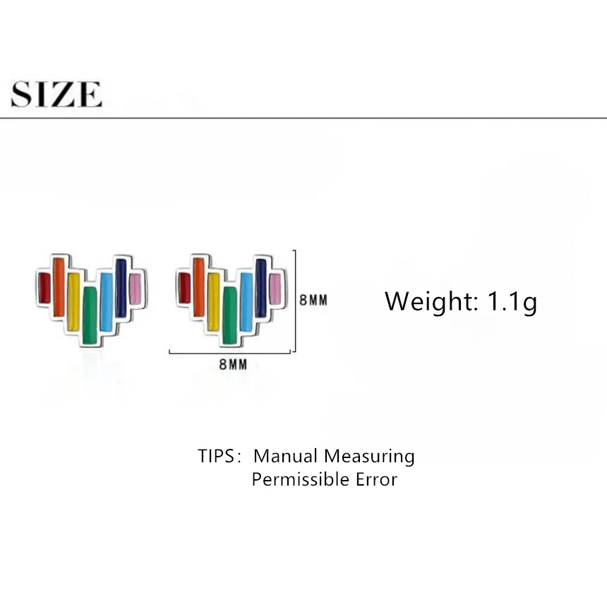 Новые милые цветные радужные серьги гвоздики в форме сердца для женщин и девушек