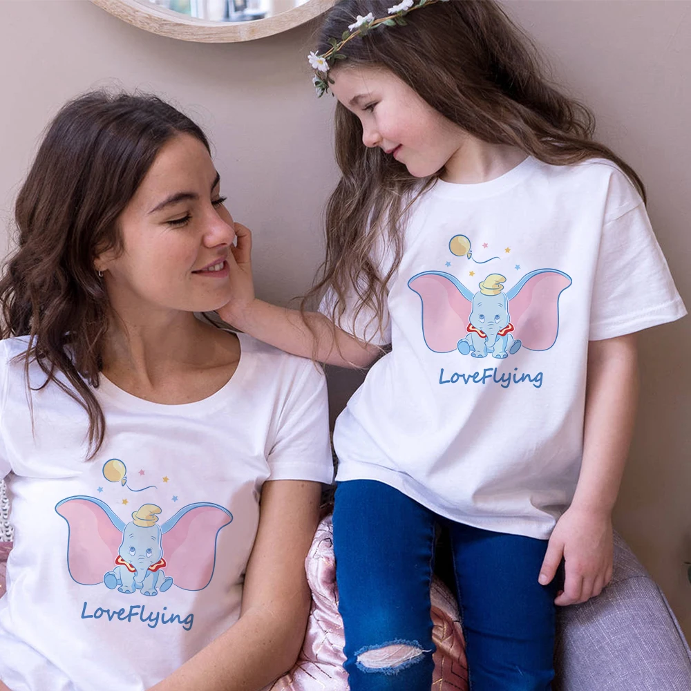 

Disney Sweet Cute Dumbo Mom and Daughter Family Matching Outfits Cartoon Fashion Aesthetic Children's Clothing Tee Shirt Femme