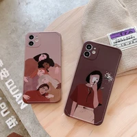 retro sweet girls profile art japanese phone case for iphone 12 11 pro max xr xs max 7 8 plus 12 mini 7plus case cute soft cover