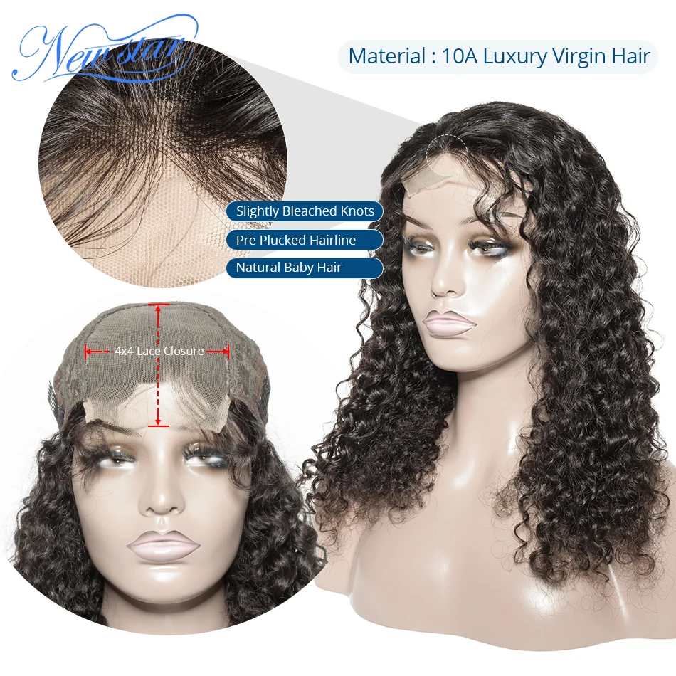 Brazilian Deep Wave 4x4 Lace Closure Wig 150%Density Glueless Customized Lace Wig New Star Virgin Human Hair Wig For Black Women