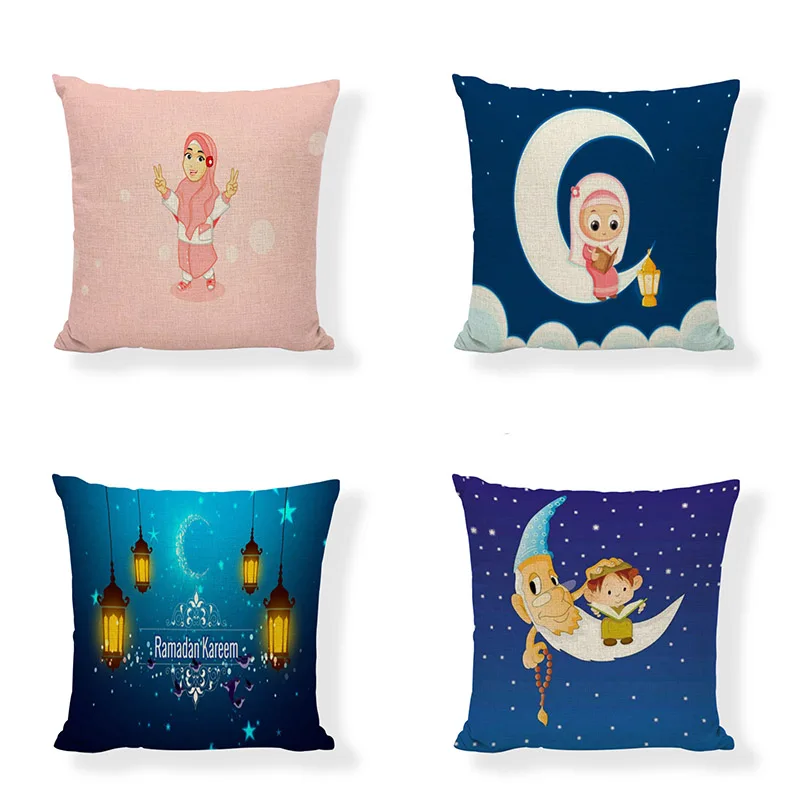 

4 Pieces Ramadan Kareem Pillow Cover Islamic Square Eid Mubarak Throw Pillow Case Sofa Bed Couch Throw Cushion Cover Decoration