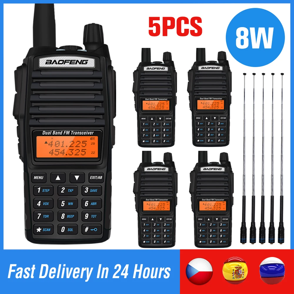 New Baofeng UV-82 Walkie Talkie 5PCS CB Radio Station UV82 Long Range Dual Band VHF UHF Two Way Ham FM VOX Transceiver | Мобильные
