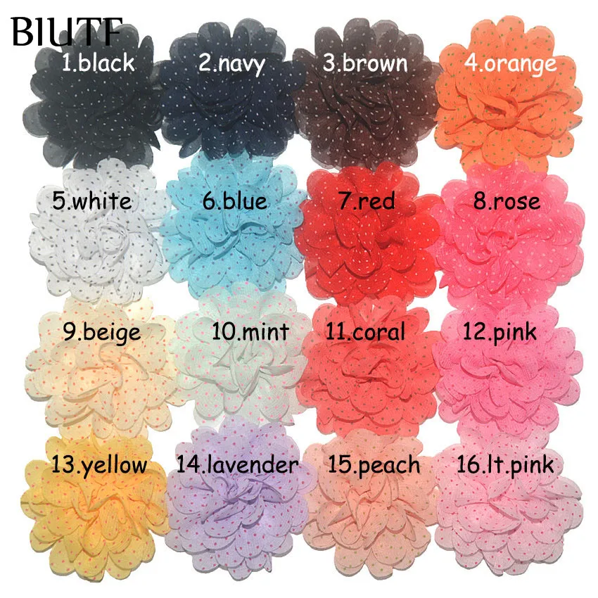 10 шт./лот 6 см Шифоновый Цветок в горошек с заколкой для волос Детская шикарная