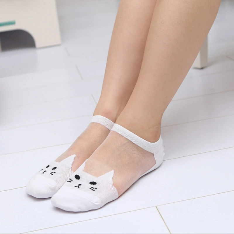

Lovely Kids Cute Cat Mesh Socks Women Teenage Girls Summer Animal Ankle Socks