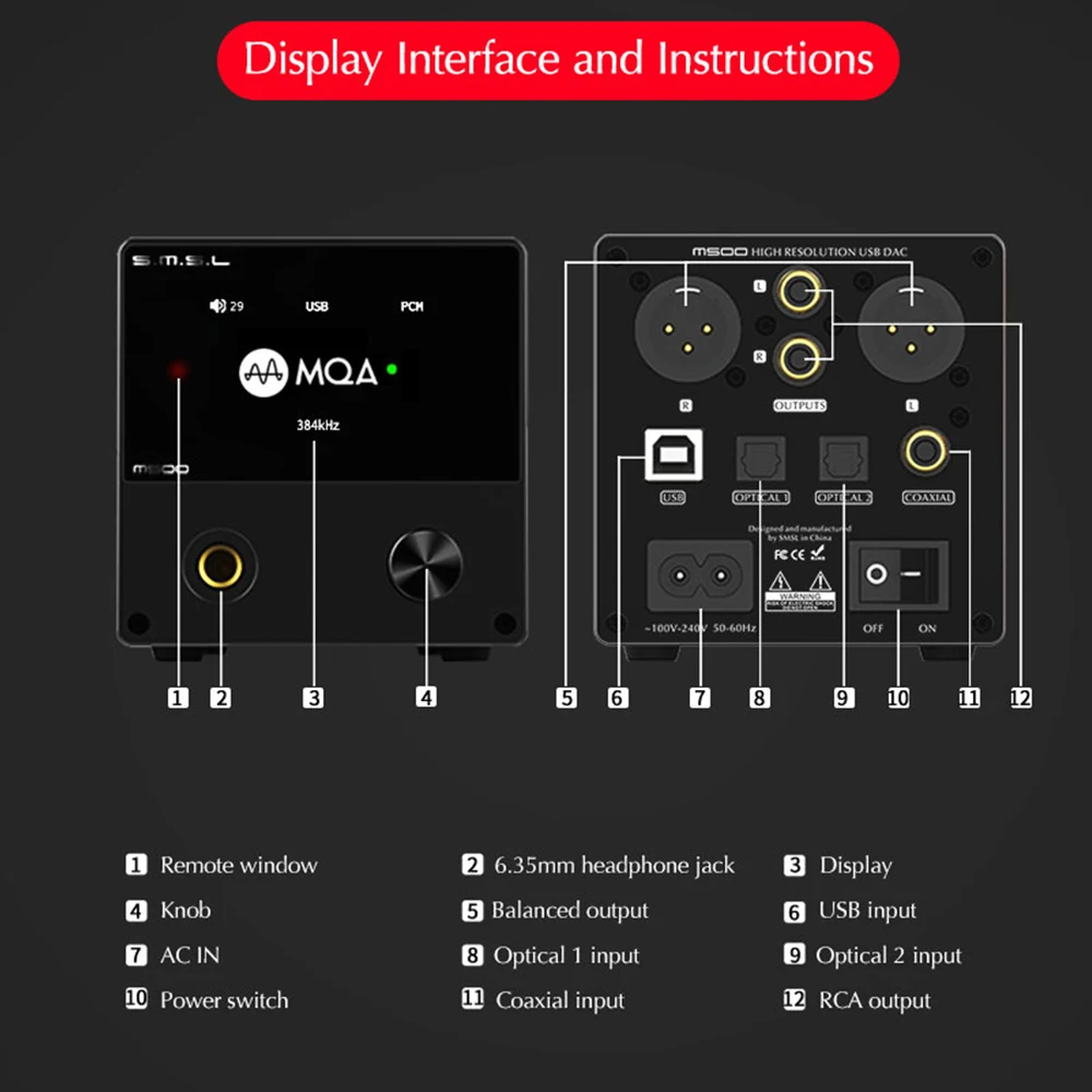Декодер для наушников SMSL M500 усилитель MQA ES9038PRO ES9311 XMOS 32 бит 768 кГц DSD512 Hi Res аудио USB DAC
