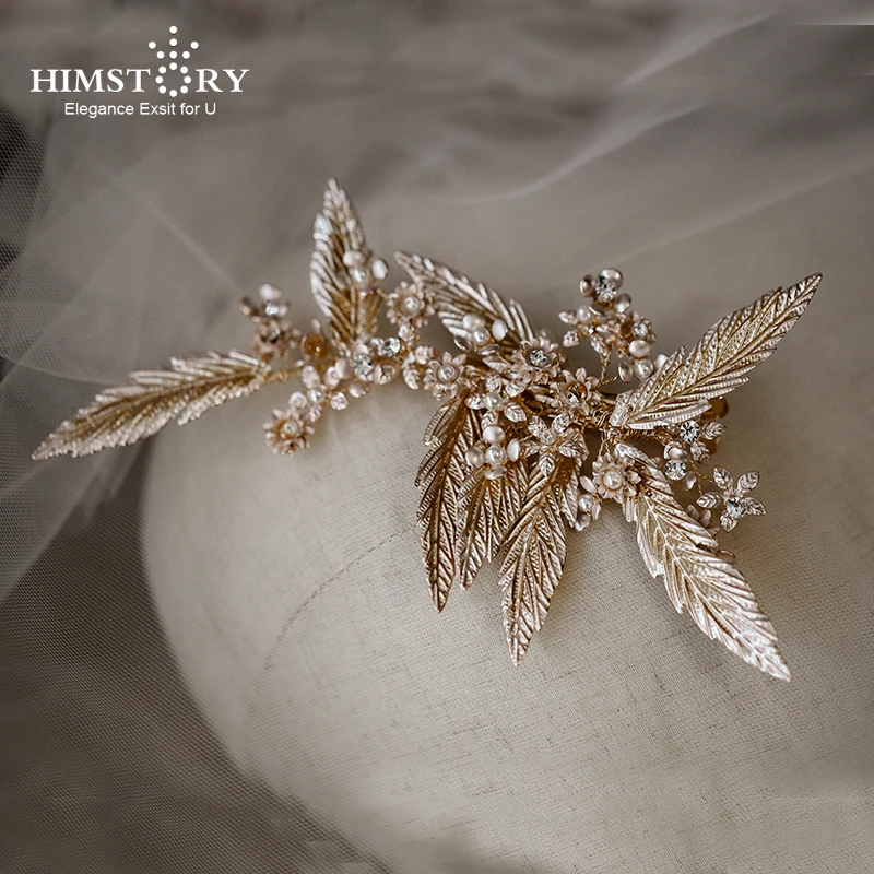 

HIMSTORY Baroque Handmade Gold Leaf Headpiece Wedding Hair Accessories Princess Haircomb Bridal Hairwear Hair Jewelry