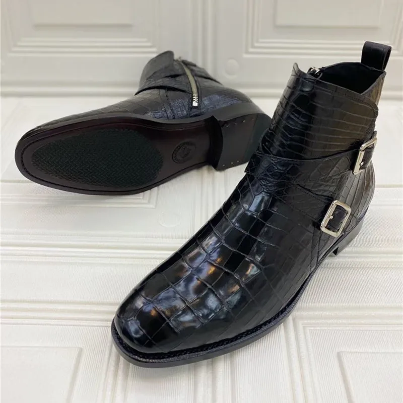 

Authentic Exotic Crocodile Belly Skin Men's High-top Ankle Shoes Genuine Alligator Leather ZIP Closure Male Winter Chelsea Boots