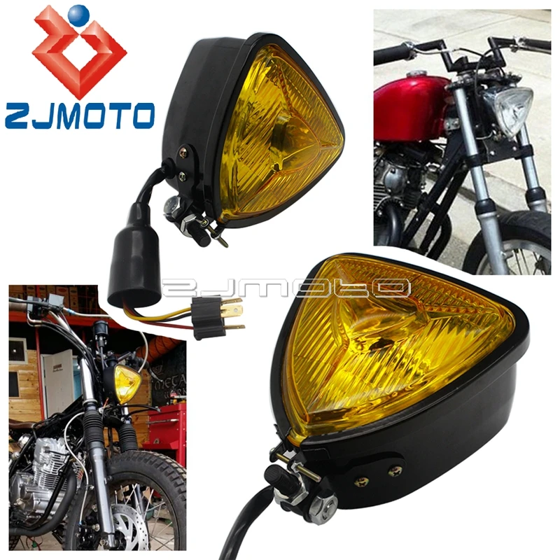 

Triangle Retro Headlight Motorbike Amber 12V Head Lamp Universal for Harley Honda Chopper Bobber Cafe Racer Cruisers Touring