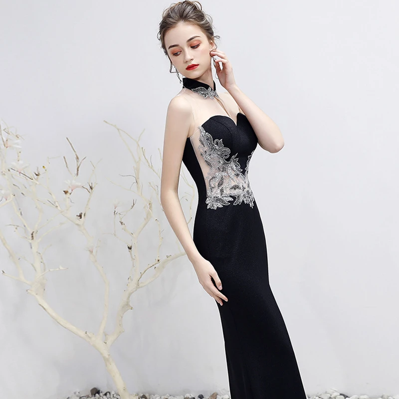 Глубокий v образный вырез на шее сексуальный Cheongsam вечернее китайское платье