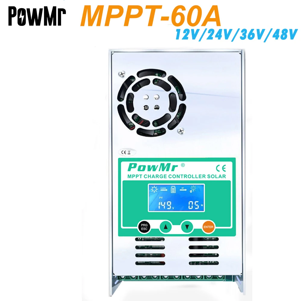 PowMr MPPT 60A контроллер солнечного заряда 12 В 24 в 36 48 авто для Max 190VDC PV вход