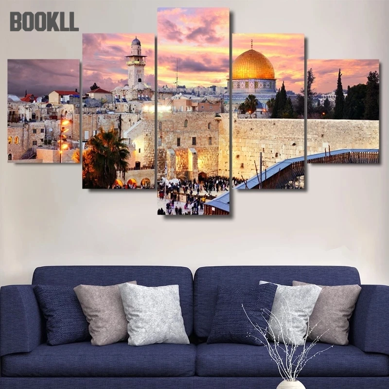 

Jerusalem Modular Pictures 5 panels Islam Islamic City Poster Wall Art Modular Paintings For Kitchen Wall Pictures