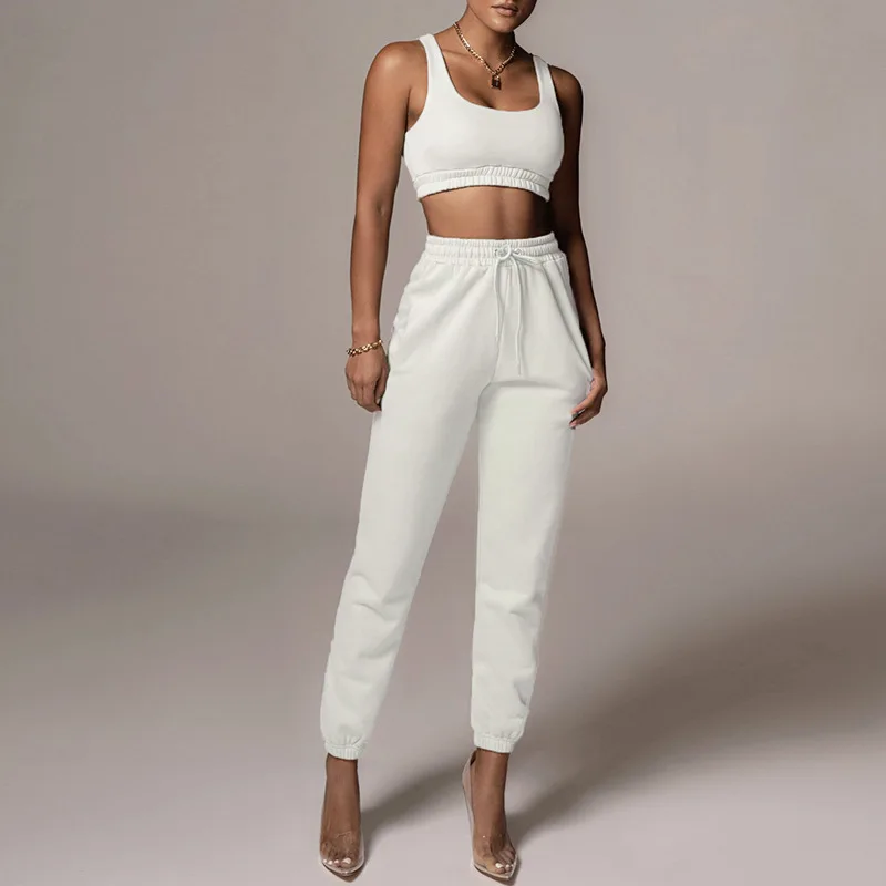 

fall and winter popular women's open navel vest lace up pants two piece suit for women