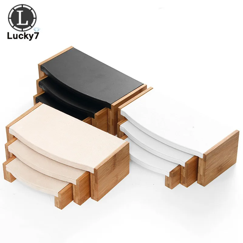 Natural Bamboo Wood Necklace Ring Jewelry Jade Counter Display Stool 3 Pieces Suit High &amp Low Cabinet Stand Rack | Украшения и