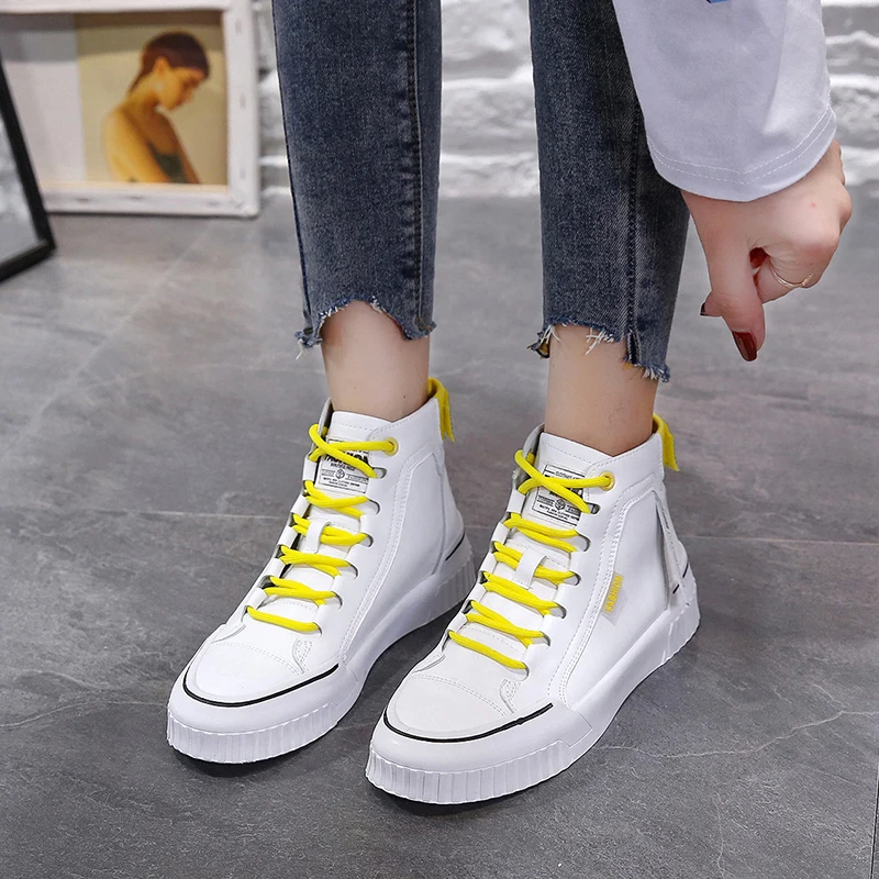 

2019 Women Casual Shoes Espadrilles Platform Hidden Increasing Sneakers PU Leather Shoes Woman High Top White Shoes