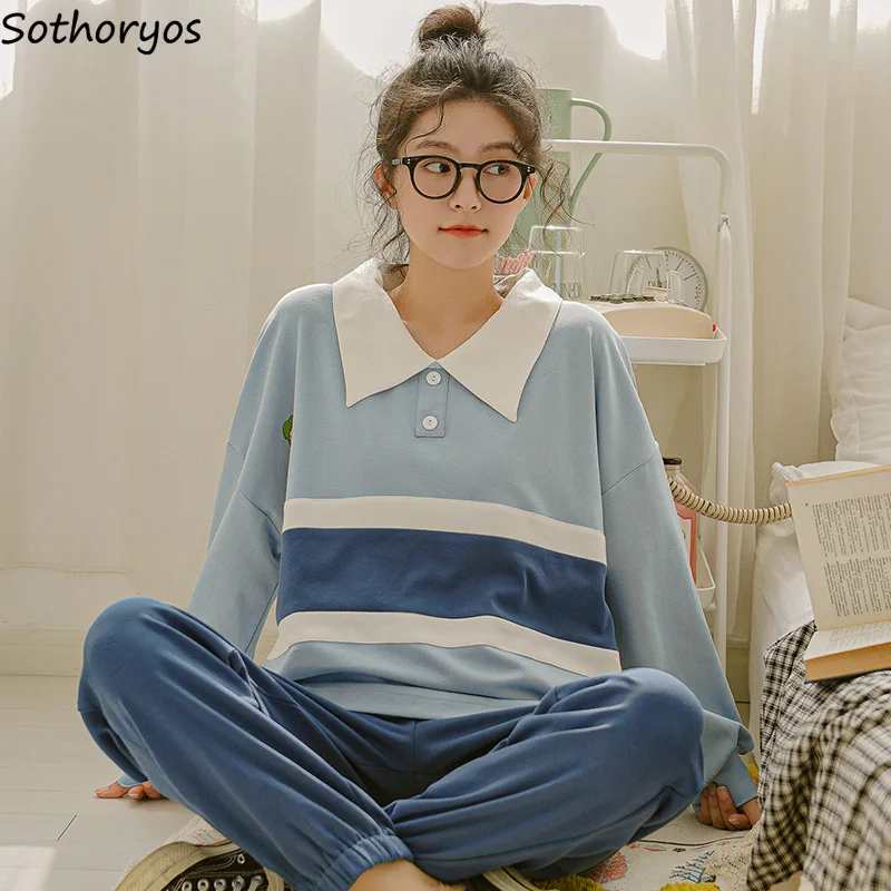 Пижамный комплект Женский с принтом милая хлопковая одежда для сна мешковатая