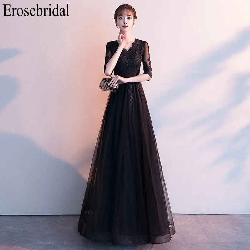 Женское вечернее платье Erosebridal черное ТРАПЕЦИЕВИДНОЕ ПЛАТЬЕ С Длинным Рукавом
