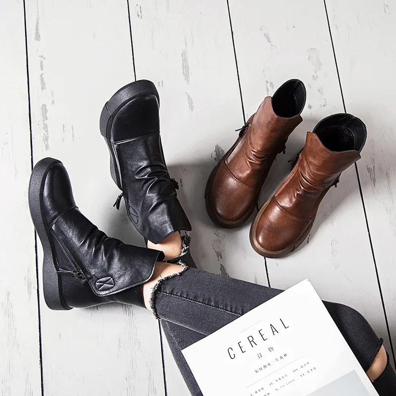 

high quality genuine leather boots women lace up autumn winter ankle boots for women platform high heels boots tyh6