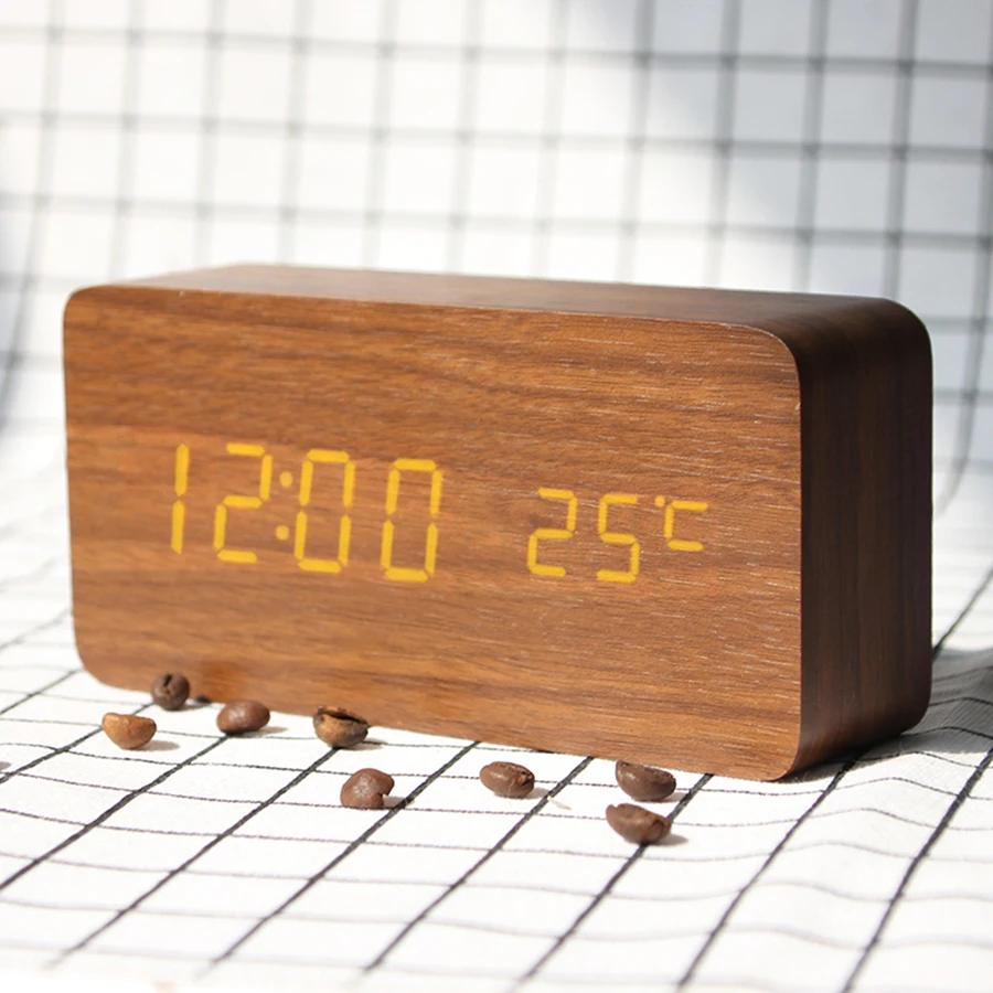 Деревянные светодиодные часы деревянные будильник календарь термометр
