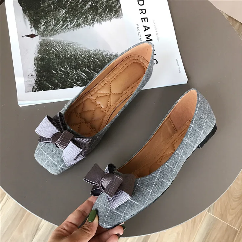 Балетки женские с бантом бабочкой универсальные квадратные лоферы в клетку
