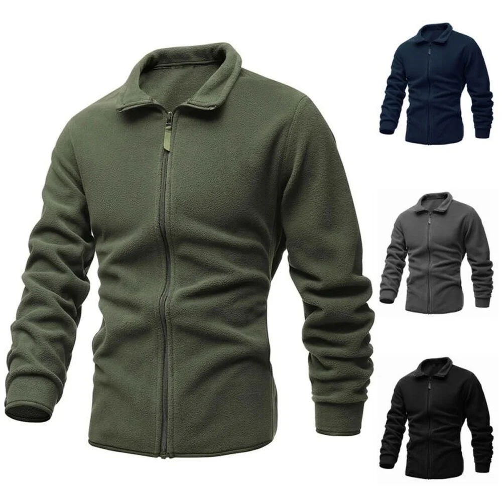 

Men Lapel Long Sleeve Fleece Zip Jacket Plain Winter Warm Slim Coat SportOutwear