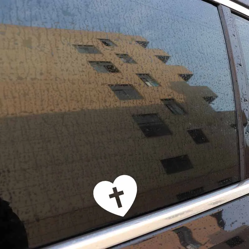 

Car Sticker Motorcycle Sticker Cross Christ PVC Waterproof Sunscreen Car Sticker, Heart Black/Silver 12.4cm * 11.2cm