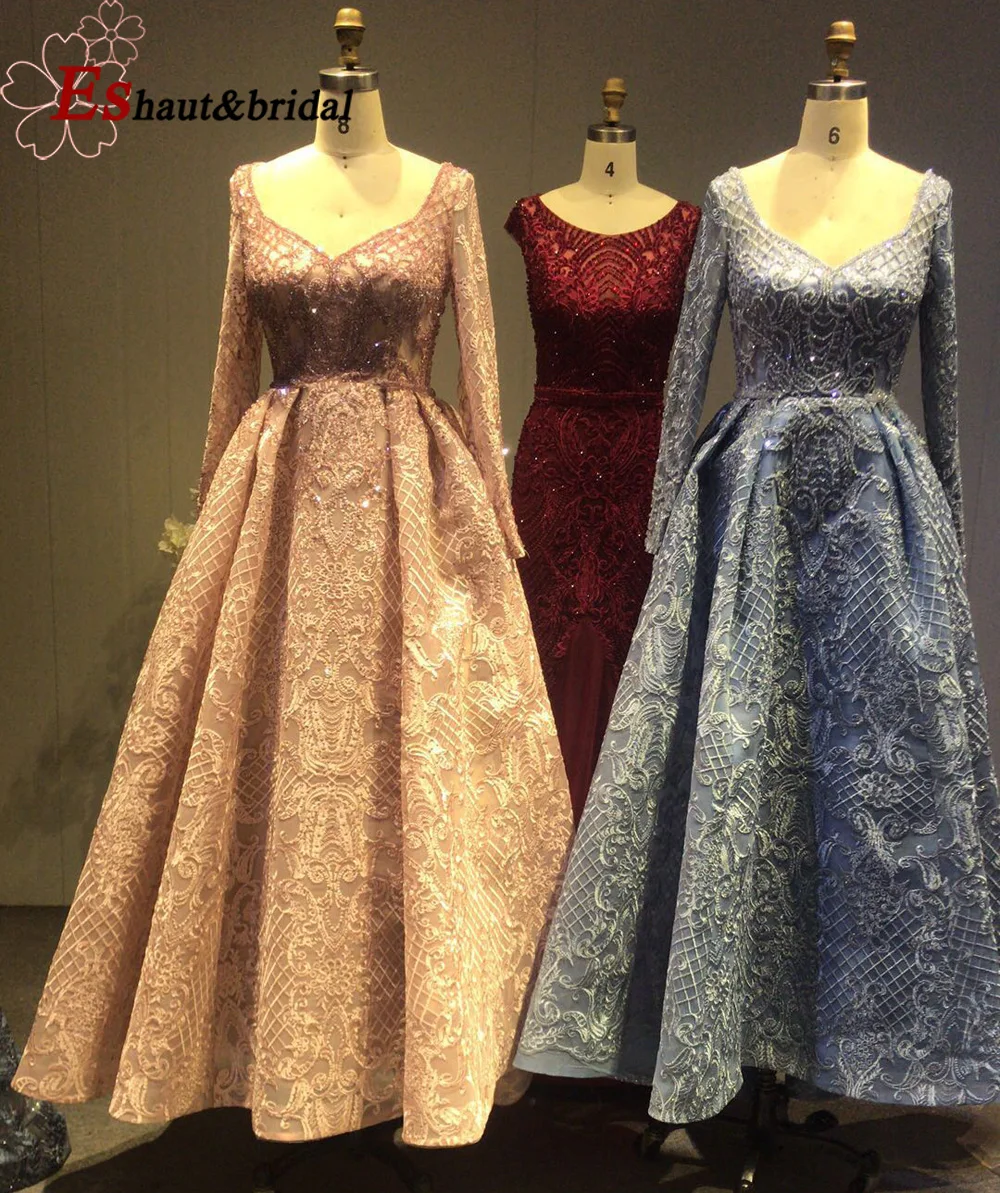 Женское вечернее платье с длинным рукавом Aline роскошное кружевное ручной работы v