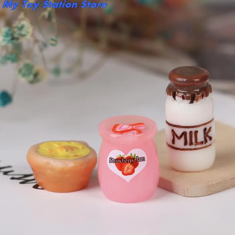 1set oll House Food Milk Bread Basket Bottles Breakfast Wood Board 1:12 Dollhouse Miniature Kitchen Toy Accessories | Игрушки и хобби