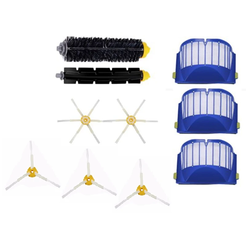 

Compatible for IRobot Roomba 600 Series,610 620 625 630 650 Bristle&Flexible Beater 3-Armed Brush Filters Kit 10 PCS