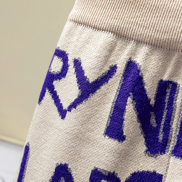 Зимние женские юбки шерстяной вязаный карандаш юбка-миди буквы алфавита сплит