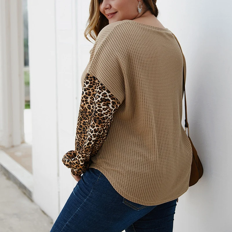 Autumn and winter women's sweater large size 6XL 7XL 8XL 9XL 10XL fashion leopard stitching long sleeve round neck bust 153CM | Женская