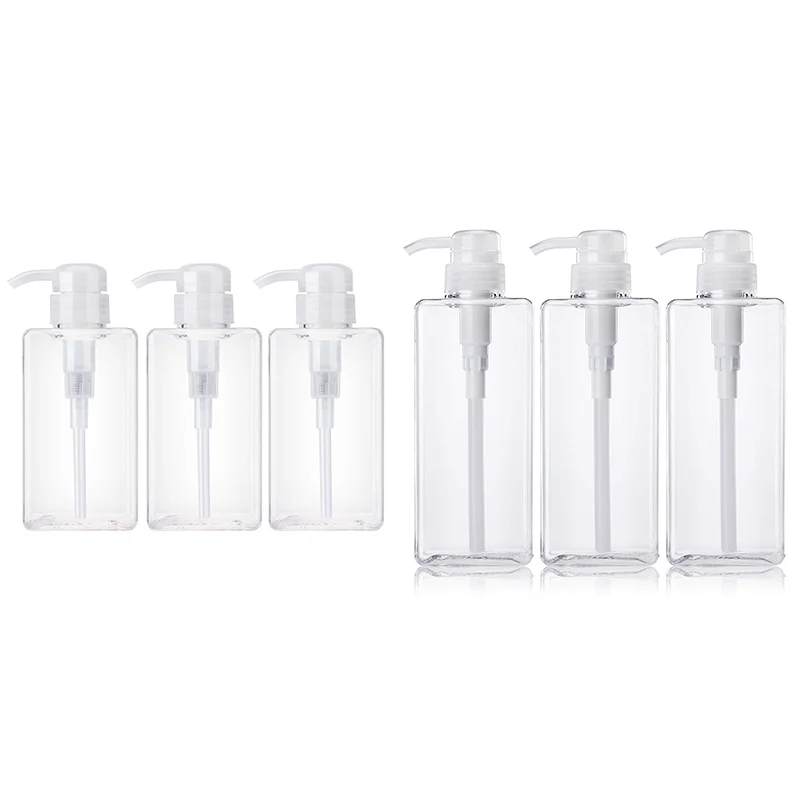 

3 упаковки, прозрачные пустые бутылки с насосом, квадратные контейнеры для эфирного масла, мыла, лосьона, шампуня, кондиционера