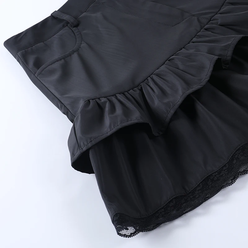 

InsGoth Punk Black Mini Skirt Goth Harajuku High Waist Skirts Sexy Streetwear Pocket Skirts Lace Patchwork Ruffle Summer Clothes