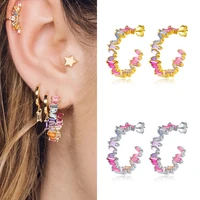 925 sterling silver ear needle colorful crystal earrings c shaped earrings for women geometry shiny cz wedding party jewelry
