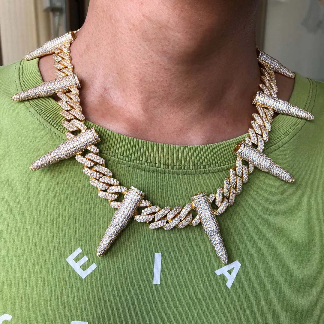 Iced out 12 мм зубчатая кубинская звеньевая цепь с пулей