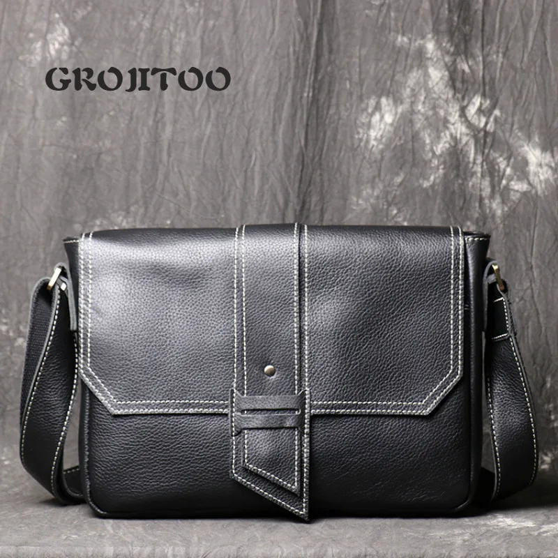 GROJITOO Hot selling men's leather bag men's shoulder bag head leather messenger bag large capacity soft leather A4 bag for man
