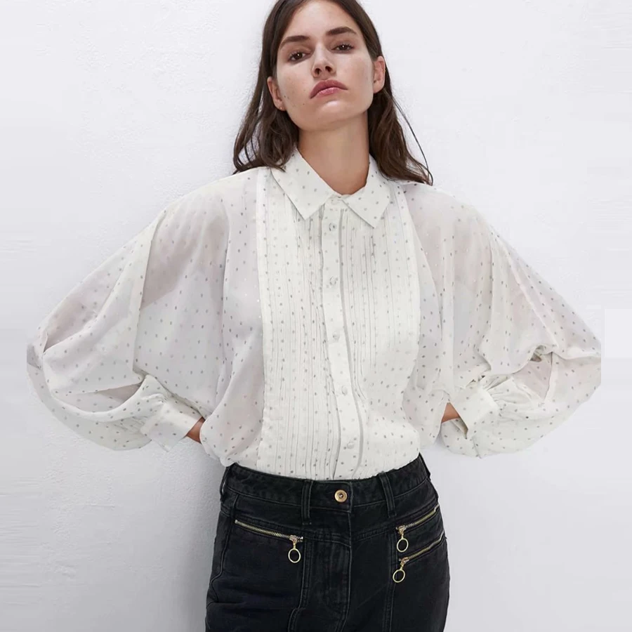 TEELYNN в горошек печати шифон женские блузки рубашки 2020 с пышным длинным рукавом