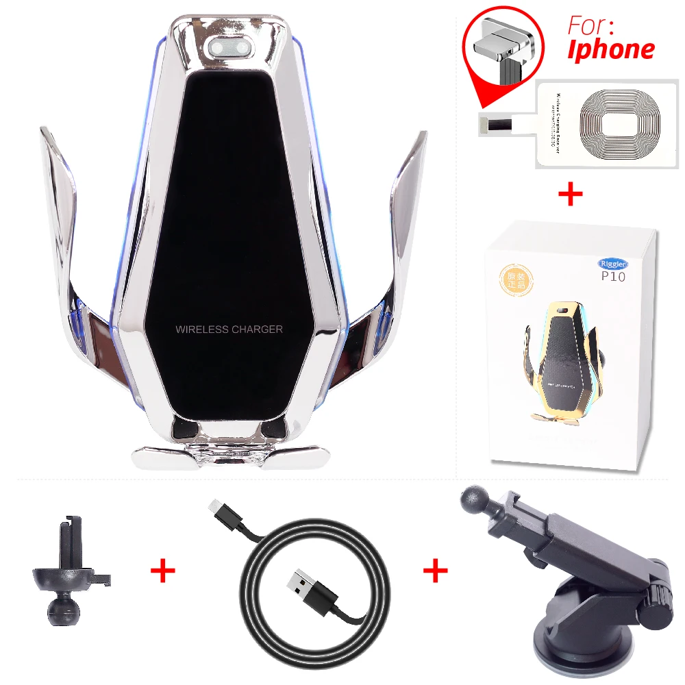Silvertwo foriphone Автомобильное беспроводное зарядное устройство с автоматическим зажимом, светильник для huawei P30Pro Iphone11 XR XS MAX Qi 10 Вт, держатель для быстрой зарядки - Тип штекера: Silvertwo foriphone