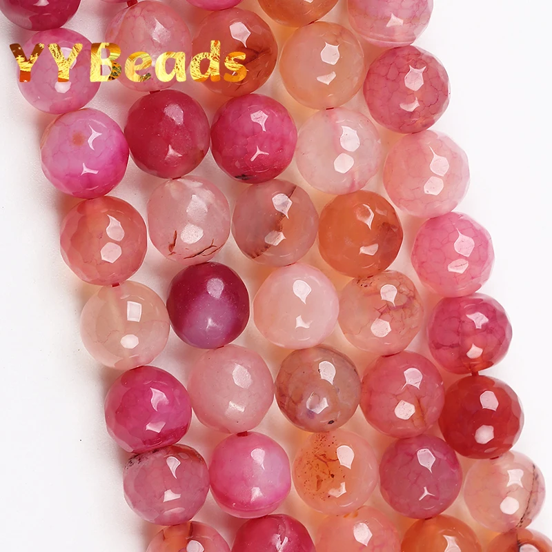 

Natural Faceted Pink Dragon Veins Agates Beads 6mm 8mm 10mm Loose Charm Beads For Jewelry Making DIY Women Bracelets Necklaces